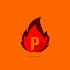 fire design template combination with p letter , hot fire icon vector.