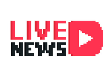 Pixel Live news feed icon. Social media template. Broadcast, online broadcast logo. Play button. Social network sign. Vector illustration.