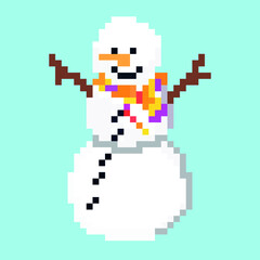 Fototapeta premium Pixel snowman for games interface. Vector