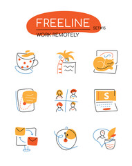 Work remotely - modern line design style icons set