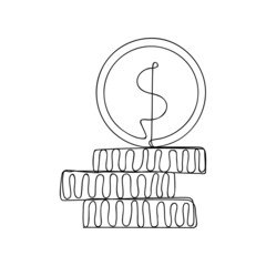 Stacks of coins penny cents. Continuous one line drawing. Vector illustration