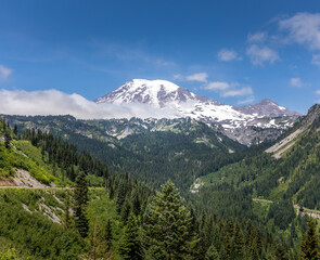 The peak of Mount Rainier in the Mount Rainier National Park, Washington