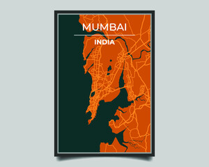 Mumbai city. Map of largest city in the world vector for wall decoration, banner, background, texture. Modern deep blue and orange color. Vector graphic eps 10