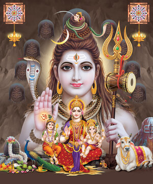 Lord Shiva with colorful background wallpaper , God Shiv Pariwar poster design for wallpaper