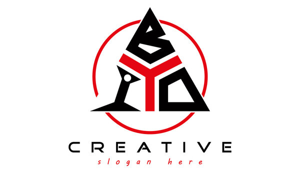 triangle badge with circle IBO letter logo design vector, business logo, icon shape logo, stylish logo template