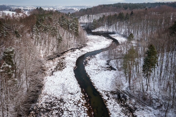 Fototapeta na wymiar Winter scenery of the Radunia river meanders, Kashubia. Poland
