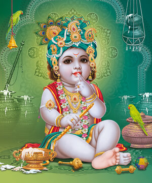 Lord Bal Krishna With Colorful Background Wallpaper , God Bal Krishna Poster Design For Wallpaper