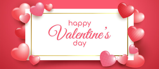 Realistic valentine's day background with white notes and multiple 3d hearts decoration