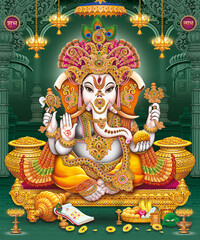 Lord Ganesha with colorful background wallpaper , God Ganesha poster design for wallpaper