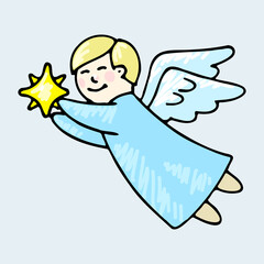Festive, colourful vector illustration of a doodle-style Christmas angel.