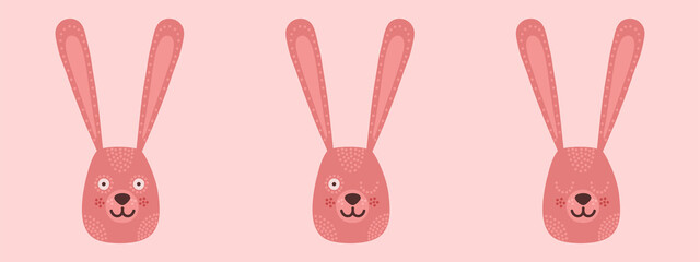 Head with expression of emotions of a funny bunny in cartoon style isolated on a colored background.