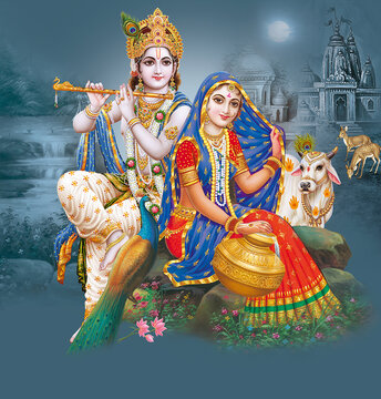 Radha Krishna, Lord Krishna, Radha Krishna Painting with colorful background