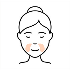 Girl Use Gel Patch Line Icon. Eye Patches for Beauty and Skin Care. Face Anti Aging Procedure Icon. Cosmetic Collagen Eye Patches Against Facial Wrinkles. Editable Stroke. Vector Illustration