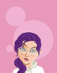 Cartoon Female portrait. Woman avatar. Vector character. Girl portrait