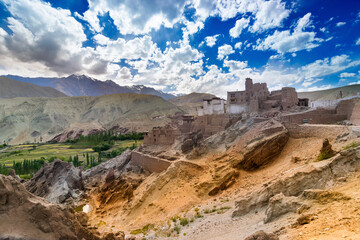 Ruins and Basgo Monastery surrounded with stones and rocks , Leh, Ladakh, Jammu and Kashmir, India