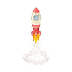 Red Rocket as Spacecraft with Engine Exhaust Launching in Space Vector Illustration