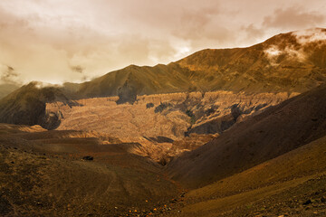 Brown colourful rocks and stones - formation like moon surface on earth , place called moonland, mountains , ladakh landscape Leh, Jammu and Kashmir, India