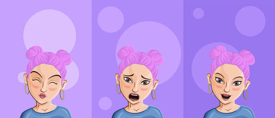 Cartoon Female portrait. Woman avatar. Vector character. Girl portrait