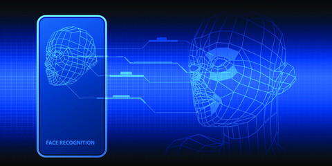 Obraz premium Vector illustrations of facial recongnition matching a human face from a digital image and face perception.