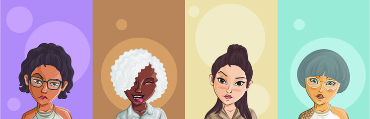 Cartoon Female portrait. Woman avatar. Vector character. Girl portrait
