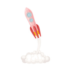 Pink Rocket as Spacecraft with Engine Exhaust Launching in Space Vector Illustration