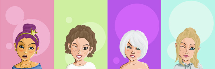 Cartoon Female portrait. Woman avatar. Vector character. Girl portrait