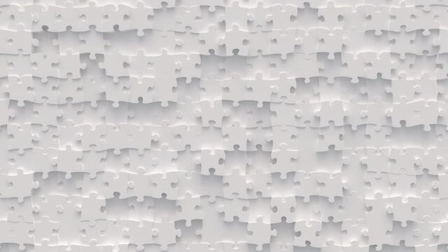 Jigsaw puzzle ivory motion background. Random moving mosaic, seamless loop animation