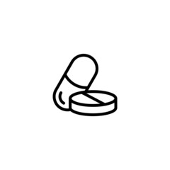 Pills Related Vector Line. Gel, Inhaler, Prescription, Syrup.