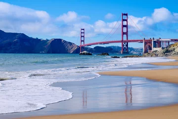 Fototapete Baker Strand, San Francisco Atemberaubende Aussicht auf die Golden Gate Bridge von Baker Beach, San Francisco, Kalifornien, USA