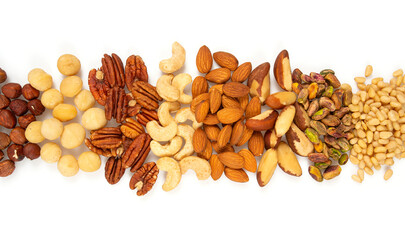 assortment of nuts isolated on white background - 476459111