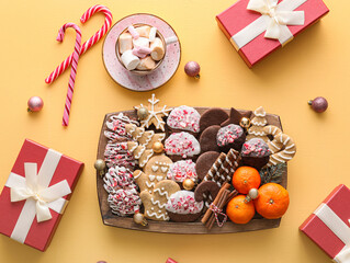 Different Christmas cookies on table