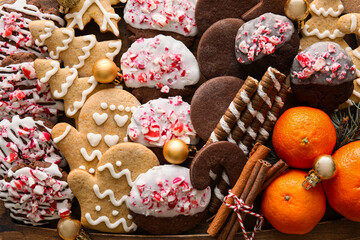 Different Christmas cookies on table