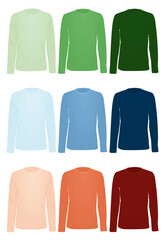 Colorful long sleeve t shirt set. vector illustration