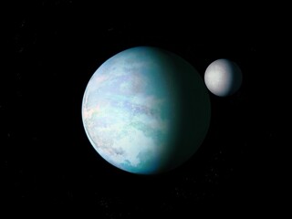 Beautiful planet with a large satellite.  Conditions on an exoplanet are suitable for the emergence of life.   