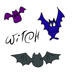 Vector children's design for backgrounds and fabrics, postcards.Funny Halloween party,pumpkin, ghost,skull,broom,bat,voodoo doll,Cauldron,witch hat