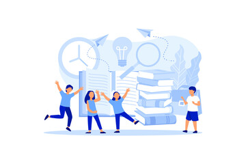 teaching children to learn from books and the Internet, junior elementary grades vector flat modern design illustration