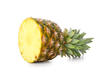 Half of fresh ripe pineapple on white background