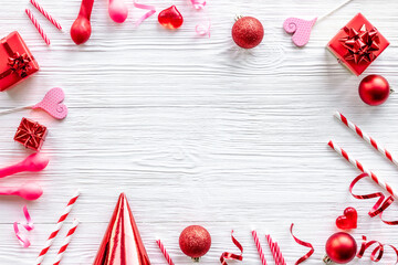 Red event decor flat lay for Valentines Day or birhday