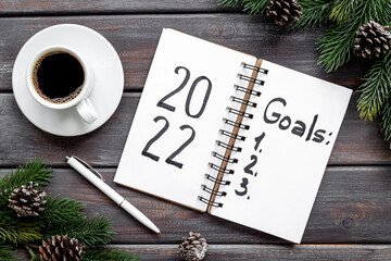 New year beginning solution goals concept - hand writing text, top view