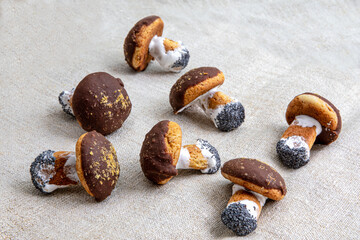 Christmas cookies in form of mushrooms. Christmas cookies.