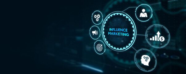 Obraz premium Influencer marketing concept. Business, Technology, Internet and network concept.3d illustration
