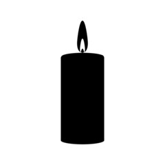 Fototapeta premium Black candle icon with fire flame isolated on white background. A fire burns on the wick. 