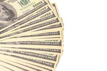 Banknotes are scattered on the table. With place for text.