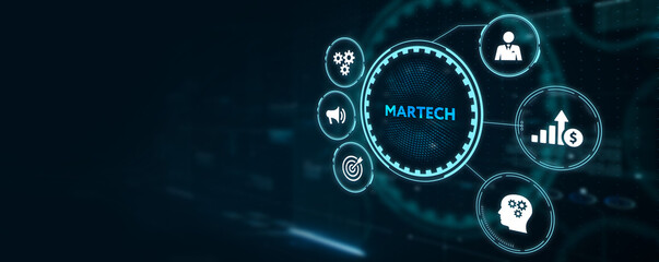 Martech marketing technology concept on virtual screen interface. Business, Technology, Internet and network concept.3d illustration