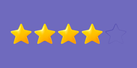 Stars rating vector illustration. 3d stars customer review, quality service. Game rate or score. Customer good feedback concept. Website or smartphone application client feedback.