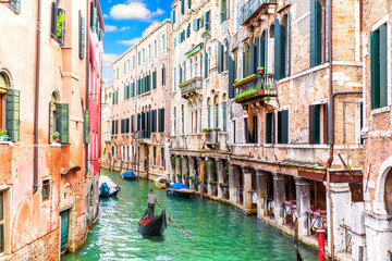 Fototapeta na wymiar Venice canal and famous gondola, romantic view of Italy