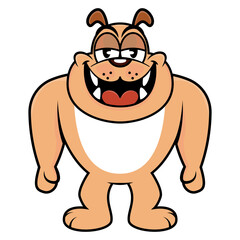 Cartoon illustration of Bulldog standing and grinning, best for mascot, sticker, and logo for pet shop