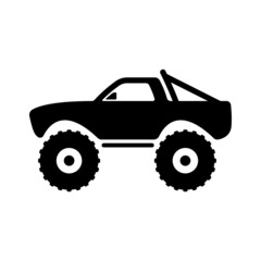 SUV icon. Pickup truck. Monster truck. Bigfoot. Black silhouette. Side view. Vector simple flat graphic illustration. The isolated object on a white background. Isolate. © far700
