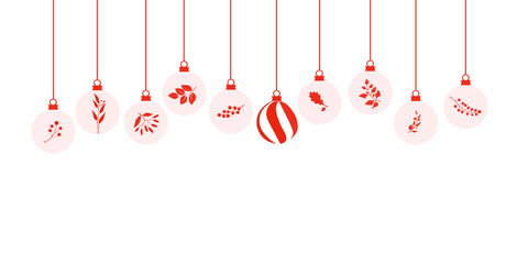 Christmas balls. Merry christmas card with hanging decoration balls 
