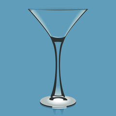 Glass cup martini isolated on a blue background